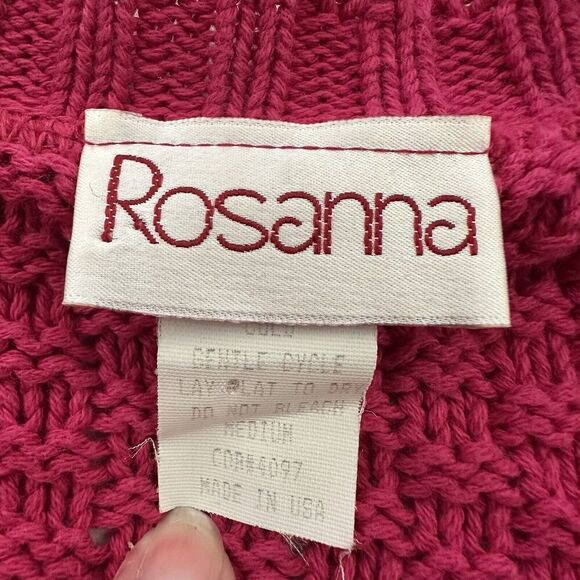 Rosanna Womens Vintage 90s Cardigan Sweater Size M Bright Pink Cable Knit Cotton - Picture 6 of 12
